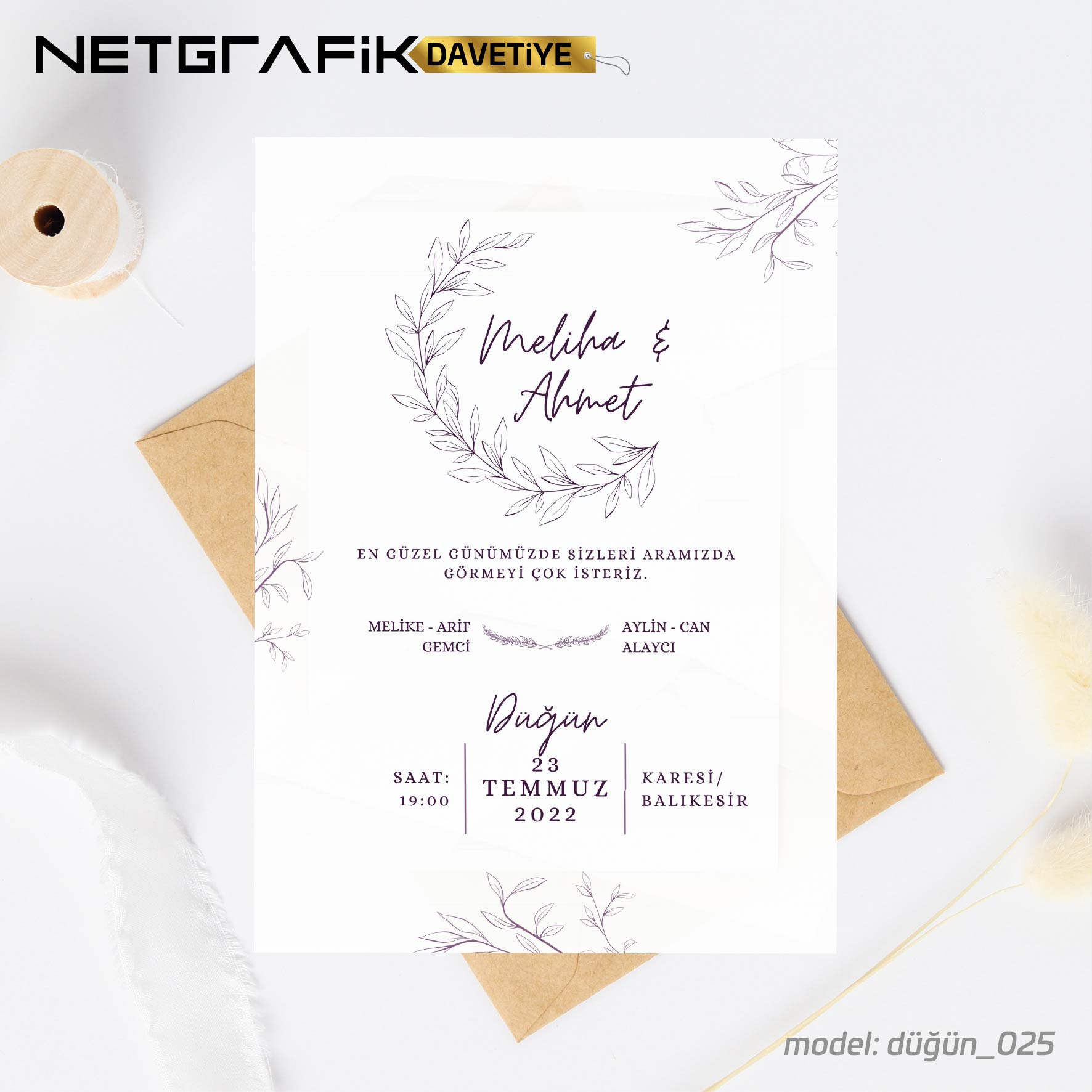 Lila / Düğün Davetiyesi